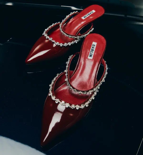 2 INCHES GLOSSY MERLOT RED LEATHER DARLIN Footwear DARLIN ดาริน